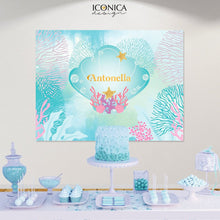 Load image into Gallery viewer, Under The Sea Backdrop, Mermaid party backdrop, Mermaid Birthday Banner, Summer Party Backdrop, Printed Or Printable BAE0022