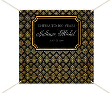 Load image into Gallery viewer, Black And Gold 40th Birthday Party Backdrop Adult Birthday - Any Age Party Banner Damask Pattern Elegant Printed Or Printable File Bbd0030
