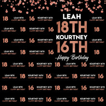 Load image into Gallery viewer, Birthday party Decor 18th Birthday Photo Booth Backdrop, Black and Faux Rose Gold backdrop, any age, Printed or Printable File BHO0027