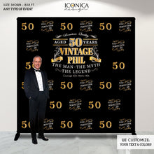 Load image into Gallery viewer, 50th Birthday Backdrop,Fifty Birthday Celebration,50th Birthday Backdrop, Milestone Birthday Backdrop Aged to Perfection,Custom Step And Repeat Banner,Personalized w/age