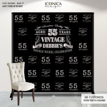 Load image into Gallery viewer, 55th Birthday Backdrop,Double Nickel Celebration, Milestone Birthday Backdrop, 50th Birthday Backdrop,Aged to Perfection,Custom Step And Repeat Banner,Personalized w/age