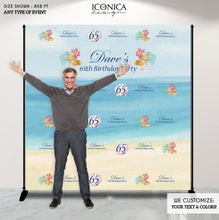 Load image into Gallery viewer, Beach Backdrop,Beach Step And Repeat Banner, Milestone Birthday Backdrop, Sea themed party, BEACH themed party decor, BEACH Birthday decor, Printed BSS0001
