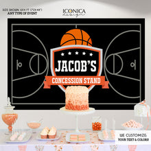 Load image into Gallery viewer, Basketball Themed Photo Booth Backdrop, Concession stand Backdrop, Basketball Birthday banner, Sports Party, Printed or Digital File BBD0085