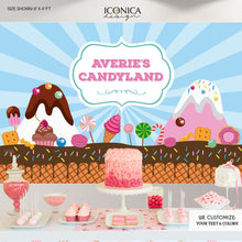 Load image into Gallery viewer, Candyland First Birthday Banner Candyland Party Backdrop Any Age CANDYSHOP party Baking party Printed BBD0043