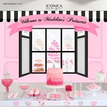 Load image into Gallery viewer, French photo backdrop, Patisserie Backdrop, Ohlala, Paris Party, Paris decor, French Party Banner, Digital File Or Printed Banner BBD0109