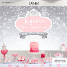 Load image into Gallery viewer, Winter ONEderland Pink and Silver Glitter Party Backdrop, Winter Wonderland Party - Snowflakes - Printed BBD0015
