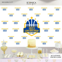 Load image into Gallery viewer, Basketball Photo Booth Backdrop, Custom Step and Repeat Backdrop, Basketball Birthday banner, Sports Party, Printed or Digital File BBD0087