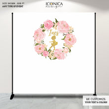 Load image into Gallery viewer, Ballerina Backdrop, Ballerina Photo Backdrop, Faux Gold Glitter, Watercolor, Garden Party, Printed Or Printable File