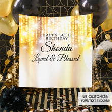 Load image into Gallery viewer, 50th Birthday Backdrop, Photo Booth Party Backdrop, Step And Repeat, Milestone Birthday Backdrop ,  Red Carpet Banner, 50 and Fabulous, 50 Years, Gold Backdrop, BBD0075