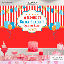Load image into Gallery viewer, Circus First Birthday Banner Carnival Party Backdrop - Circus Birthday party || Carousel Backdrop any age Printed BBD0012