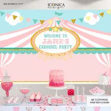 Load image into Gallery viewer, Circus Birthday Backdrop,Carousel Party,Carnival Theme,Circus Party Decor, First Birthday, Personalized, Bbd0013