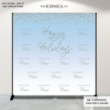 Load image into Gallery viewer, Winter Wonderland Photo Booth Backdrop, Blue Holiday Party Backdrop, Blue Christmas Party backdrop, Printed BHO0007