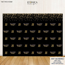 Load image into Gallery viewer, Birthday Photo Booth Backdrop Quinceanera Custom Step & Repeat Backdrop Red Carpet 15th Birthday Printed BBD0055
