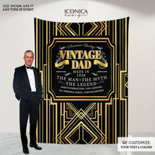 Load image into Gallery viewer, 50th Birthday Backdrop, Aged to Perfection Custom Step And Repeat Backdrops, Milestone Birthday Backdrop ,Art Deco Personalized birthday, Vintage Dad