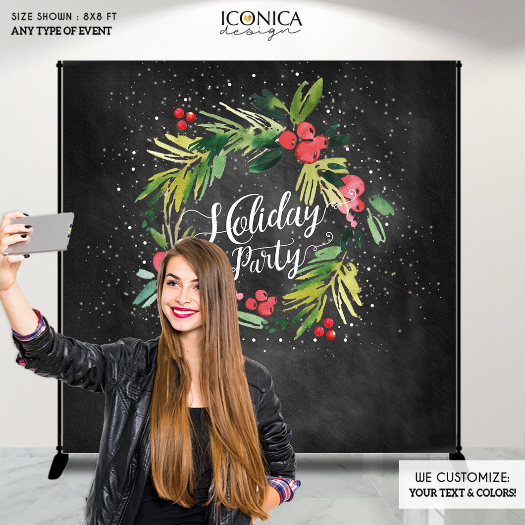 Christmas Party backdrop,Holiday Photo Booth Backdrop, Festive Backdrop, Chalky Holiday Banner, Christmas Wreath Banner Decorations BHO0032