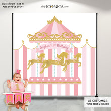 Load image into Gallery viewer, Carousel Backdrop personalized,Carousel Party Banner,Girls Carnival Party Decorations,Carousel First Birthday,Printed Backdrop Bbd0002