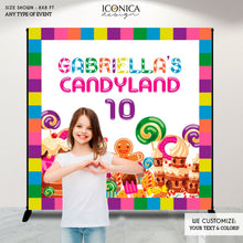 Load image into Gallery viewer, Candyland Backdrop,Candyland Birthday Banner Candyland Party Backdrop Any Age CANDYSHOP party Baking party, Printed backdrop