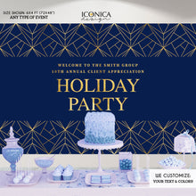 Load image into Gallery viewer, Holiday Party Backdrop,Blue and Gold Sparkles Party Backdrop, Elegant Corporate Backdrop, Christmas Party, Printed BHO0011
