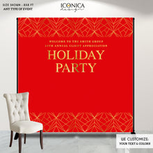 Load image into Gallery viewer, Holiday Party Backdrop, Red and Gold Sparkles Party Backdrop, Elegant Corporate Backdrop- Printed BHO0006 ,holiday decor
