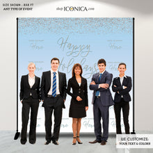 Load image into Gallery viewer, Winter Wonderland Photo Booth Backdrop, Blue Holiday Party Backdrop, Blue Christmas Party backdrop, Printed BHO0007