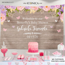 Load image into Gallery viewer, Floral Butterfly Baby Shower Backdrop, Pink Lavender Garden Party, Watercolor Flowers Garden, Virtual Baby Shower