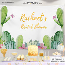 Load image into Gallery viewer, Cactus Party Backdrop, Bridal Shower Fiesta, Cactus Desert Party, Watercolor Flowers, Mexican Theme, Succulents, Printed