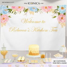 Load image into Gallery viewer, Floral Kitchen Tea Party Backdrop, Kitchen Tea Bridal Shower Banner, Garden Party, Kitchen Tea party, Printed BAE0008