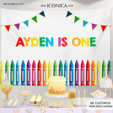 Load image into Gallery viewer, CRAYONS Birthday Party Backdrop, Little Artist Party Banner, Any Age, Art Party Backdrop, Colors Party, Printed Or Printable File, BBD0094
