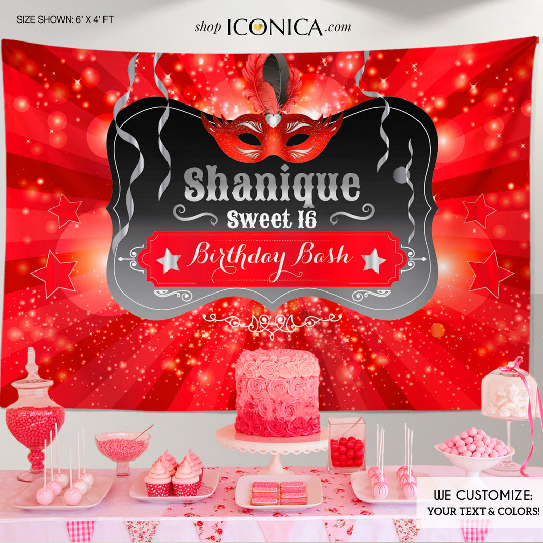 Masquerade Banner Backdrop - Sweet Sixteen, or any age - Party Backdrop - Any color Any type of event Printed