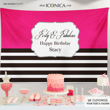 Load image into Gallery viewer, 50th Birthday Backdrop Fifty and Fabulous, Milestone Birthday Backdrop, Modern Black White Stripes Fifty Birthday Printed