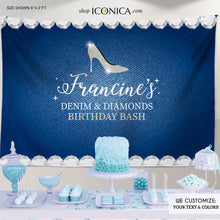 Load image into Gallery viewer, Denim And Diamonds Birthday Party Backdrop,Denim Party Banner,Any Event Gold Silver,Printed Or Printable File BBD0061