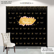 Load image into Gallery viewer, Birthday Photo Booth Backdrop Gold Quinceanera Custom Step & Repeat Backdrop Red Carpet Banner Printed BBD0056