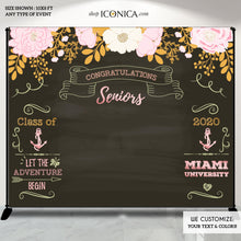 Load image into Gallery viewer, Graduation Party Photo Booth Backdrop, Virtual Graduation, Floral Step and Repeat, Congrats Grad, Banner Printed