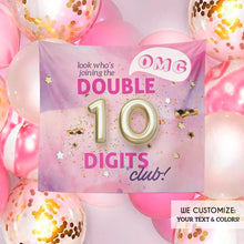 Load image into Gallery viewer, Double Digits Backdrop Tie Dye 10th Birthday Banner Personalized 10 Party Backdrop Double Digits Club Decorations,Any text, Printed backdrop
