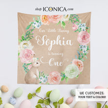 Load image into Gallery viewer, Easter Bunny Decor,Bunny Party Backdrop,Some Bunny is One decor, Spring Parties, Bunny First Birthday Decor Personalized,Fabric Backdrop Eco-Friendly IBD0055