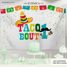 Load image into Gallery viewer, Fiesta themed 1st Birthday Backdrop,Cinco de Mayo Decorations,Taco about 1 Backdrop,UNO Fiesta Decorations, Printed or Printable File