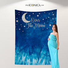 Load image into Gallery viewer, Tie Dye Baby Shower Blue Tie Dye Backdrop Boho Baby Shower Summer Baby Over the moon Baby Shower Tie Dye Tapestry Twinkle Little Star Banner