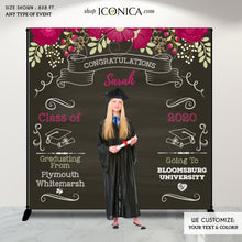 Load image into Gallery viewer, Backdrop Graduation, Graduation Photo Backdrop, Graduation Backdrop Burgundy Floral Backdrop Personalized, Printed
