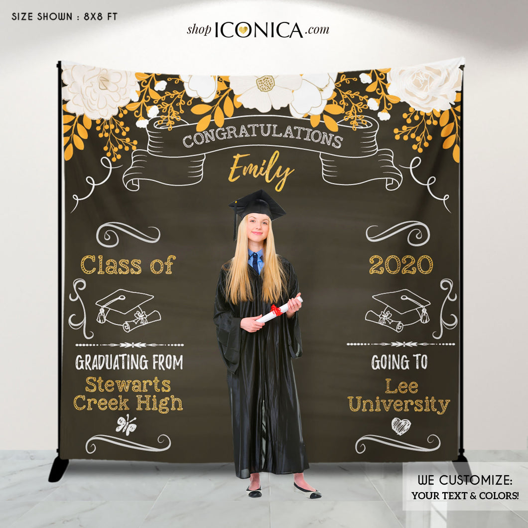 Graduation Party Photo Booth Backdrop, Virtual Graduation, Floral Step and Repeat, Congrats Grad, Banner Printed BGR0032