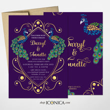 Load image into Gallery viewer, Wedding Invitation Peacock Invitation Deep Purple Green Blue Design Printed Cards or Electronic Invite {Annette Collection}