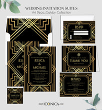Load image into Gallery viewer, Roaring 20's Invitations Art Deco invitations, Great Gatsby Party Invitation Elegant Engagement party invitations {Gatsby Collection}