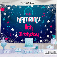 Load image into Gallery viewer, Dance party Backdrop for Girls Music Birthday Backdrop Musical Notes Headphones Backdrop Teen Birthday banner {Musical Theme Collection}