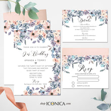 Load image into Gallery viewer, Wedding Invitation Romantic Floral Invitation Blush and Dusty Blue Floral Design Printed Cards or Electronic Invite {Chloe Collection}