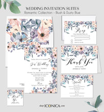 Load image into Gallery viewer, Wedding Invitation Romantic Floral Invitation Blush and Dusty Blue Floral Design Printed Cards or Electronic Invite {Chloe Collection}