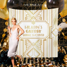 Load image into Gallery viewer, Great Gatsby Backdrop for reception Gatsby Shower Backdrop Roaring 20s Personalized banner roaring twenties Backdrop {Gatsby Collection }