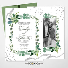 Load image into Gallery viewer, Greenery Wedding Invitation Elegant Wedding Invitation Green and Silver Wedding Invitation Printed Cards or Electronic Invite