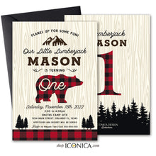 Load image into Gallery viewer, Lumberjack Baby Shower invitation Printed -Buffalo plaid invitation-Christmas Winter cards -Lumberjack invitation