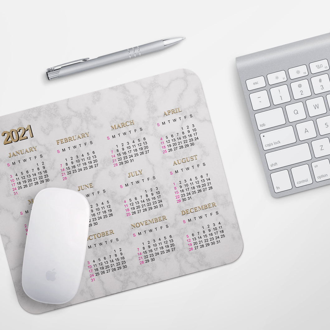 MOUSE PAD CALENDAR White Marble Mouse Pad, Desk Mouse Pad, Calendar 2021, Holiday Gifts, Desk accessories,Personalized Mouse Pad MP0007