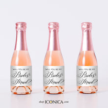 Load image into Gallery viewer, 10 Mini Champagne Labels Personalized Bridesmaids Proposal Any text Bridal Shower Labels Champagne labels Wedding Champagne Label
