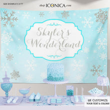 Load image into Gallery viewer, Winter Wonderland Sweet Sixteen Party Backdrop, Blue Watercolor Background, Snowflakes, Printed , Free Shipping, BBD0069
